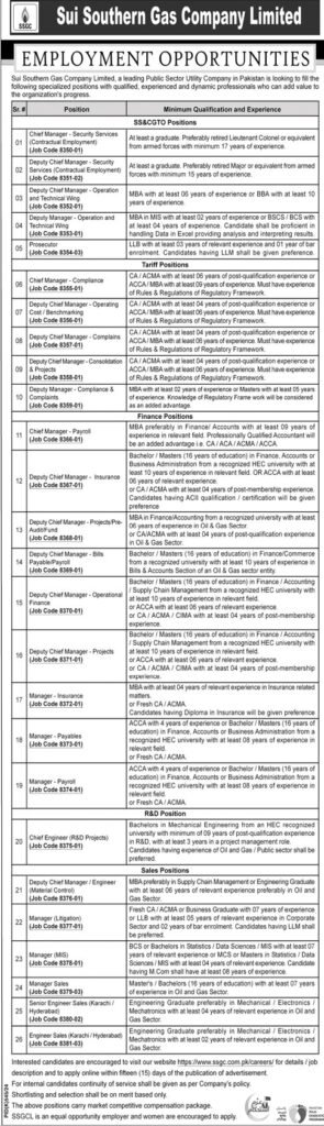 Jobs in Sui Southern Gas Company Limited