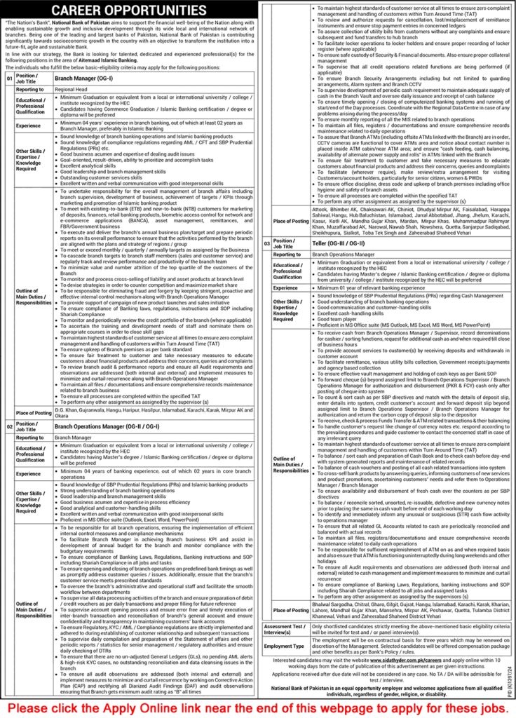 National Bank of Pakistan Jobs November 2024