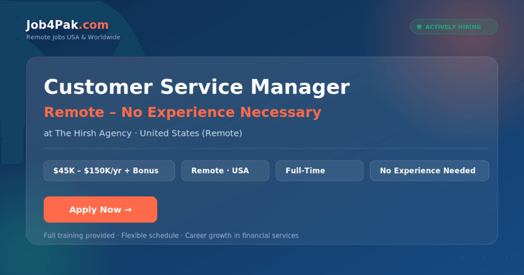 Customer Service Manager – Remote Job USA
