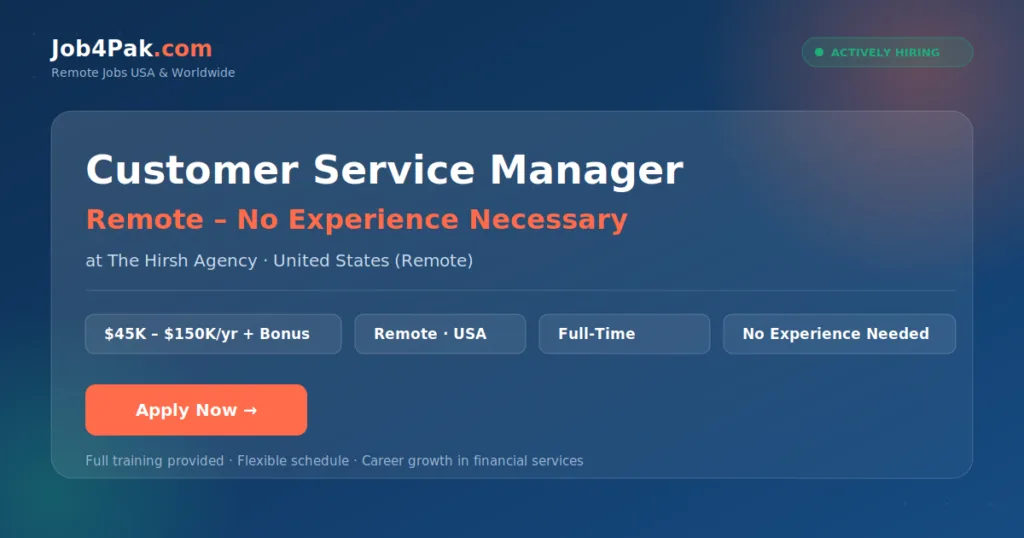 Customer Service Manager – Remote Job USA