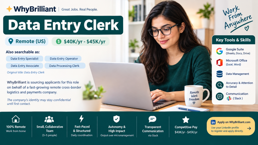 Data Entry Clerk – Remote Jobs USA | WFH Jobs ($40K–$45K)