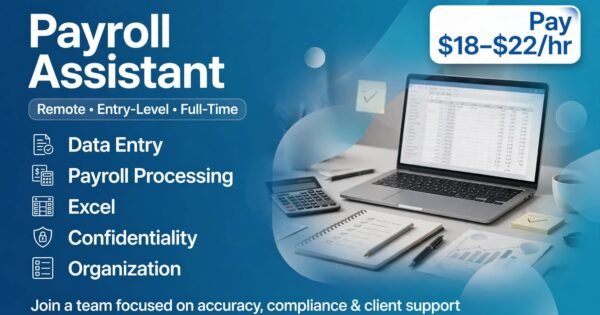 Payroll Assistant &ndash; Remote Jobs USA | $18&ndash;$22/hr WFH