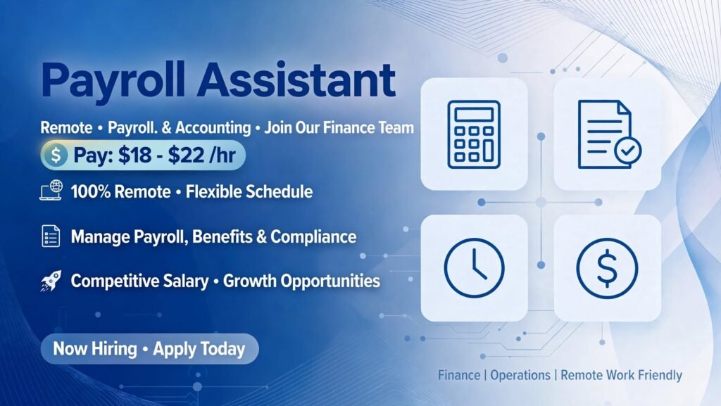 Payroll Assistant Remote Job – $18–$22/hr WFH (USA)