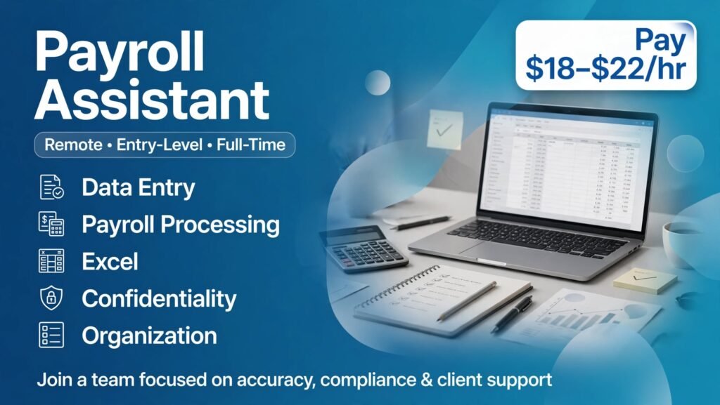 Payroll Assistant – Remote Jobs USA | $18–$22/hr WFH