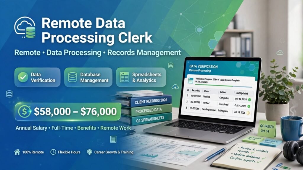 Remote Data Processing Clerk | $58K-$76K WFH Job