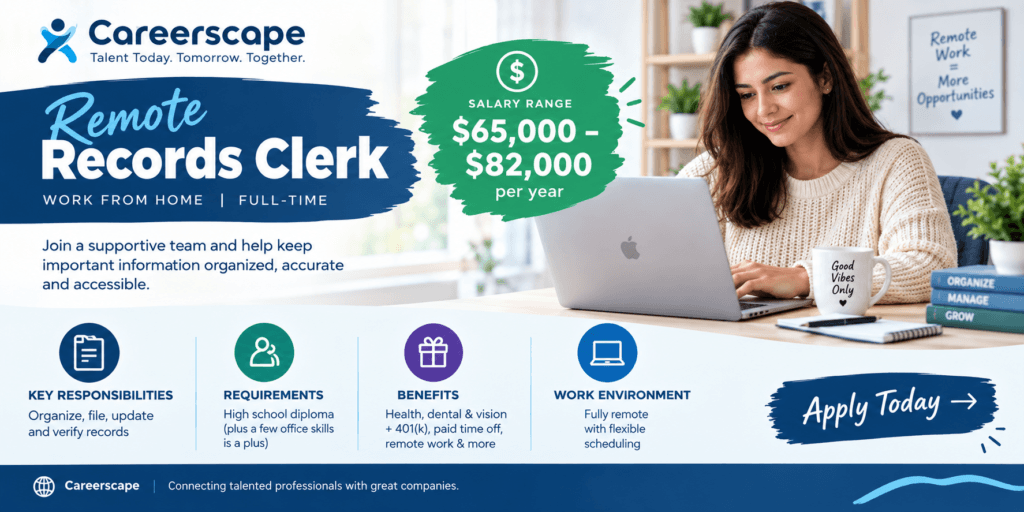 Remote Records Clerk – Work From Home Job, $65K-$82K (USA)