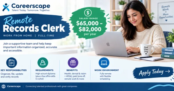 Remote Records Clerk – Work From Home Job, $65K-$82K (USA)